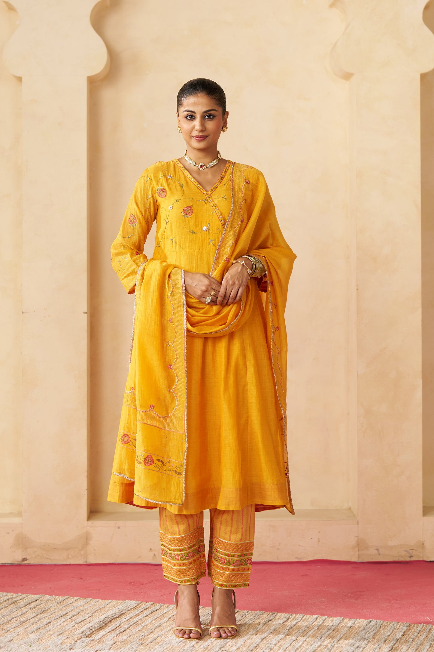 Genda Anarkali Set- Yellow