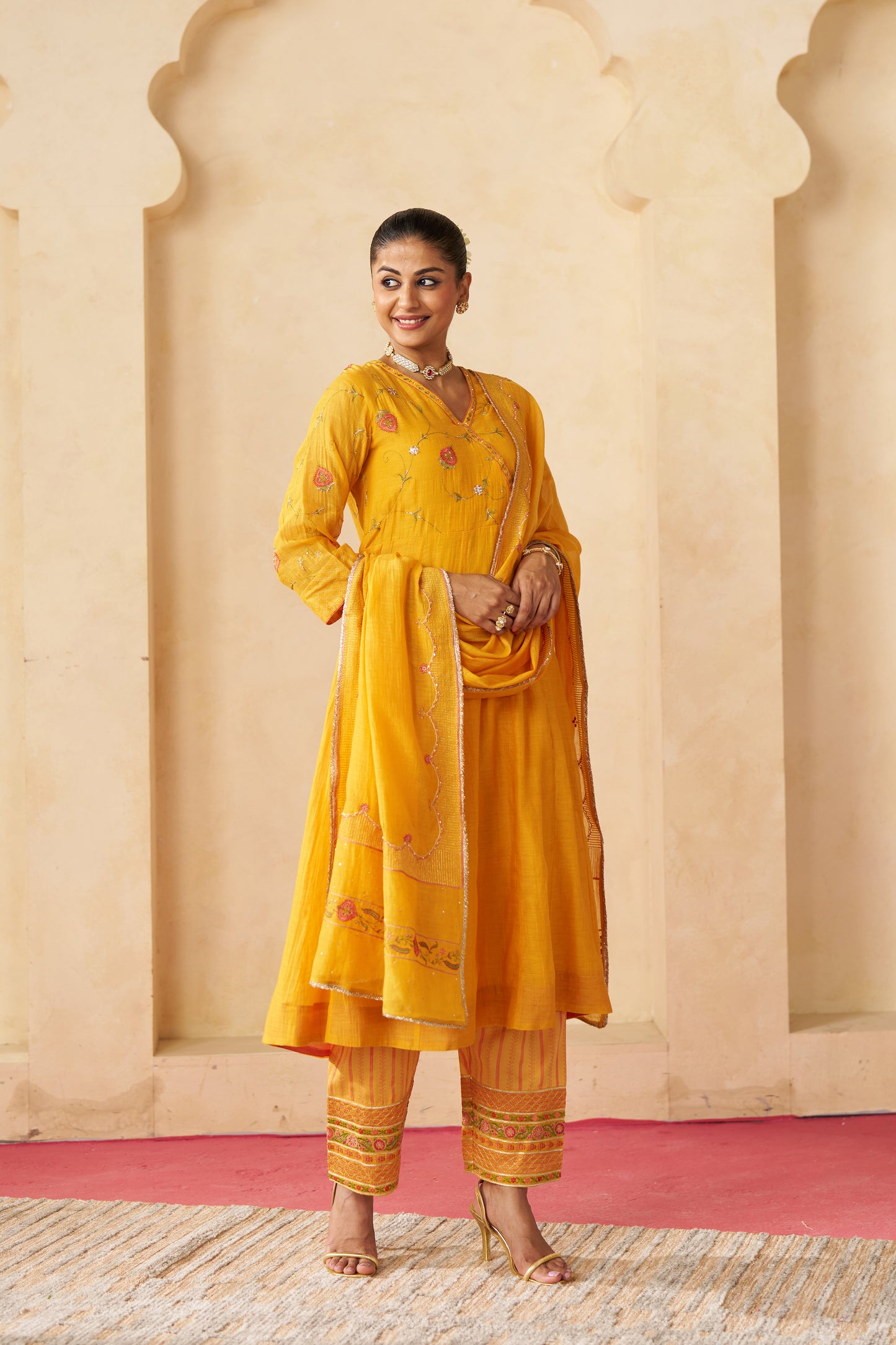 Genda Anarkali Set- Yellow