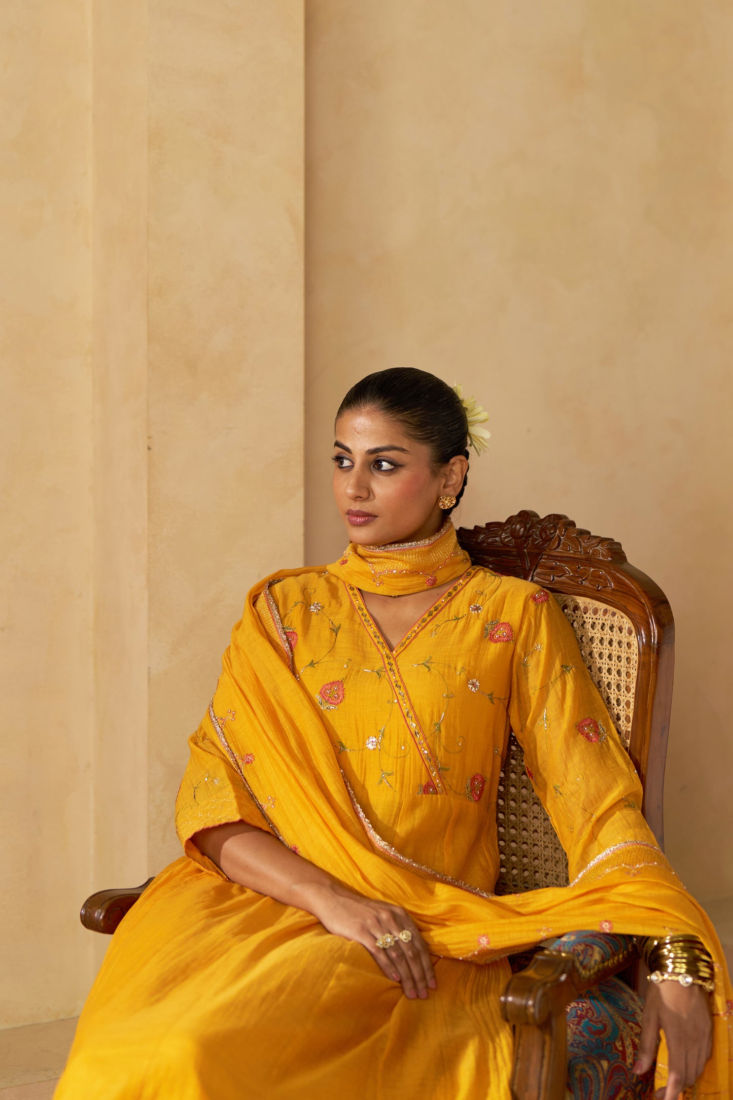 Genda Anarkali Set- Yellow