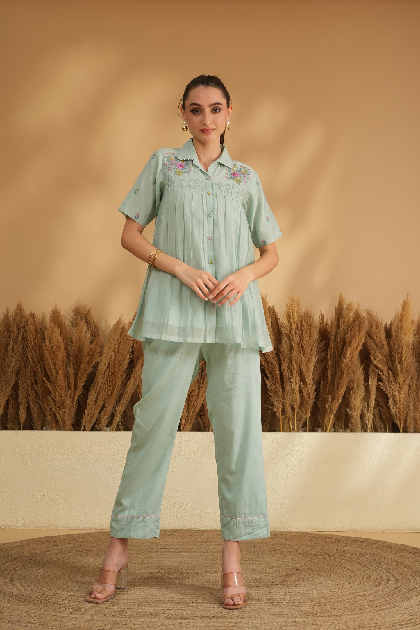 Falak Smocking Cord Set- Blue