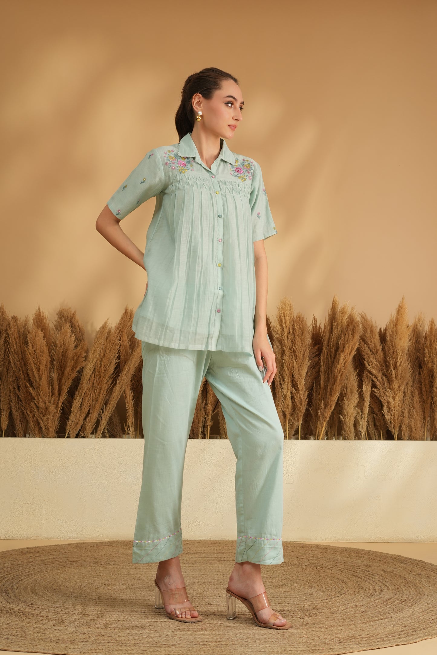 Falak Smocking Cord Set- Blue