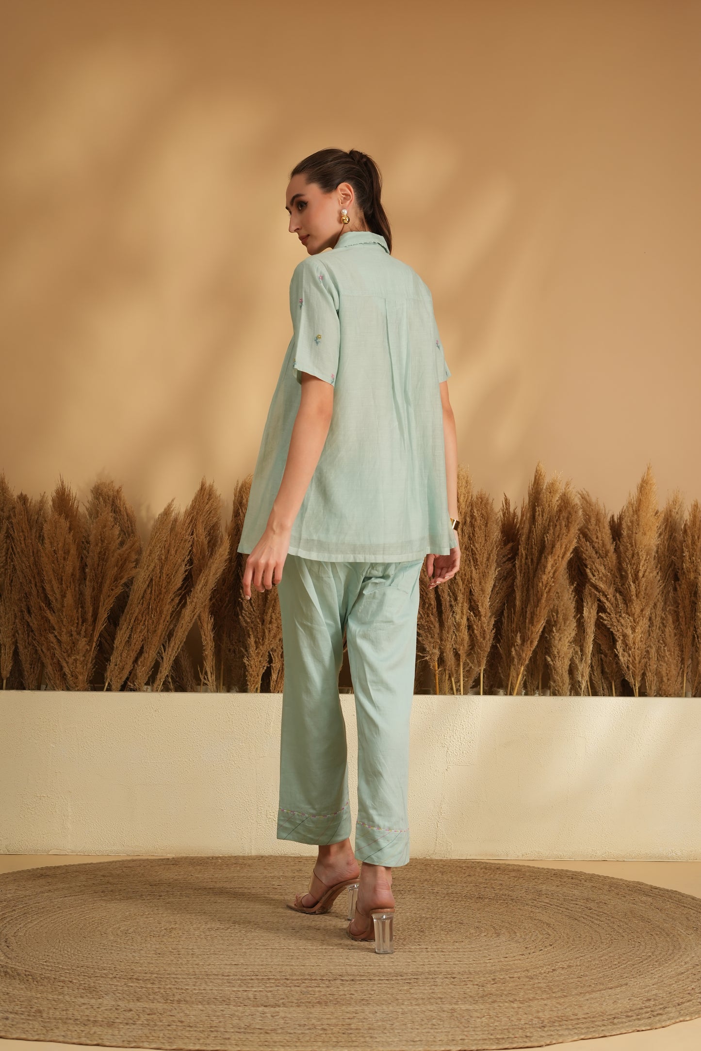 Falak Smocking Cord Set- Blue