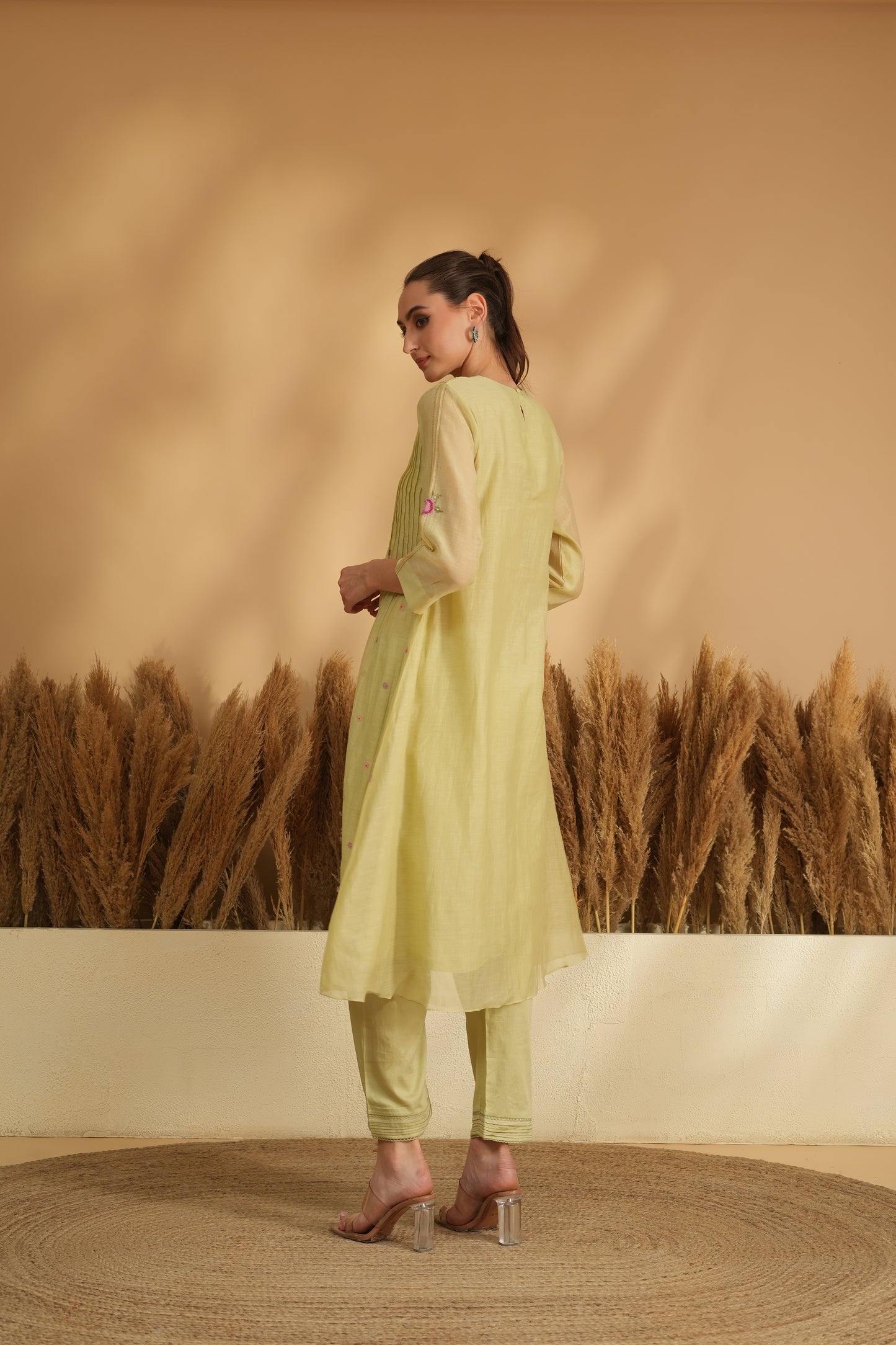 Meher Smocking Kurta Pant Set- Green