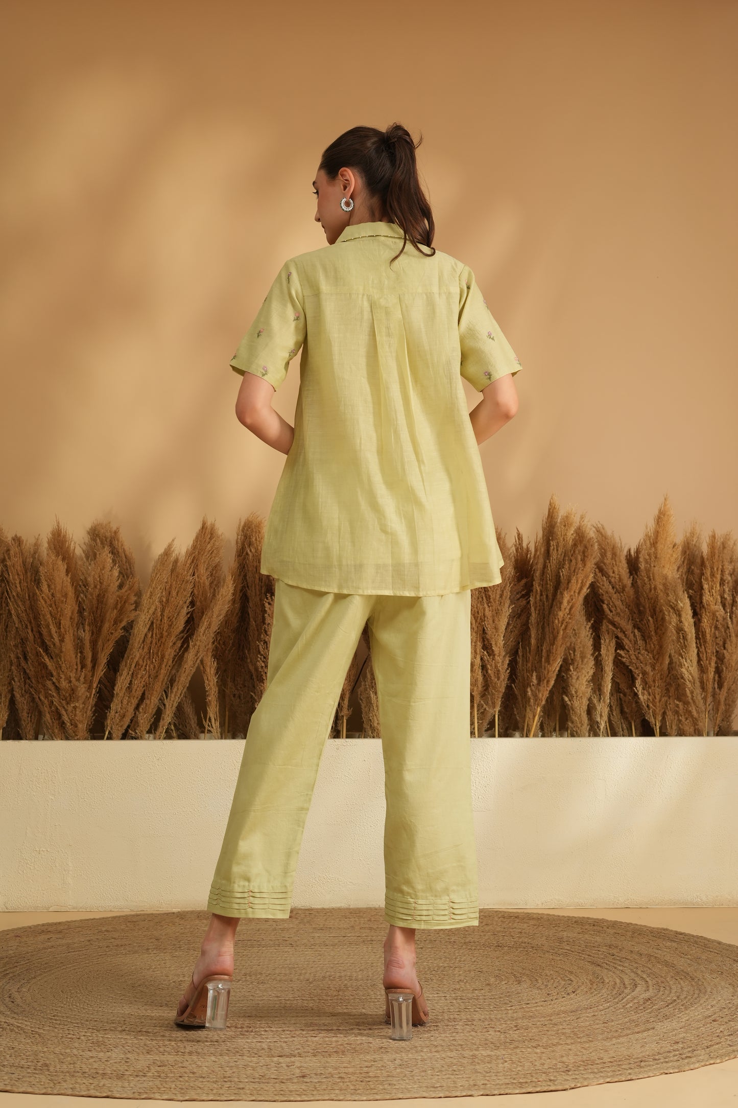 Falak Smocking Cord Set- Green