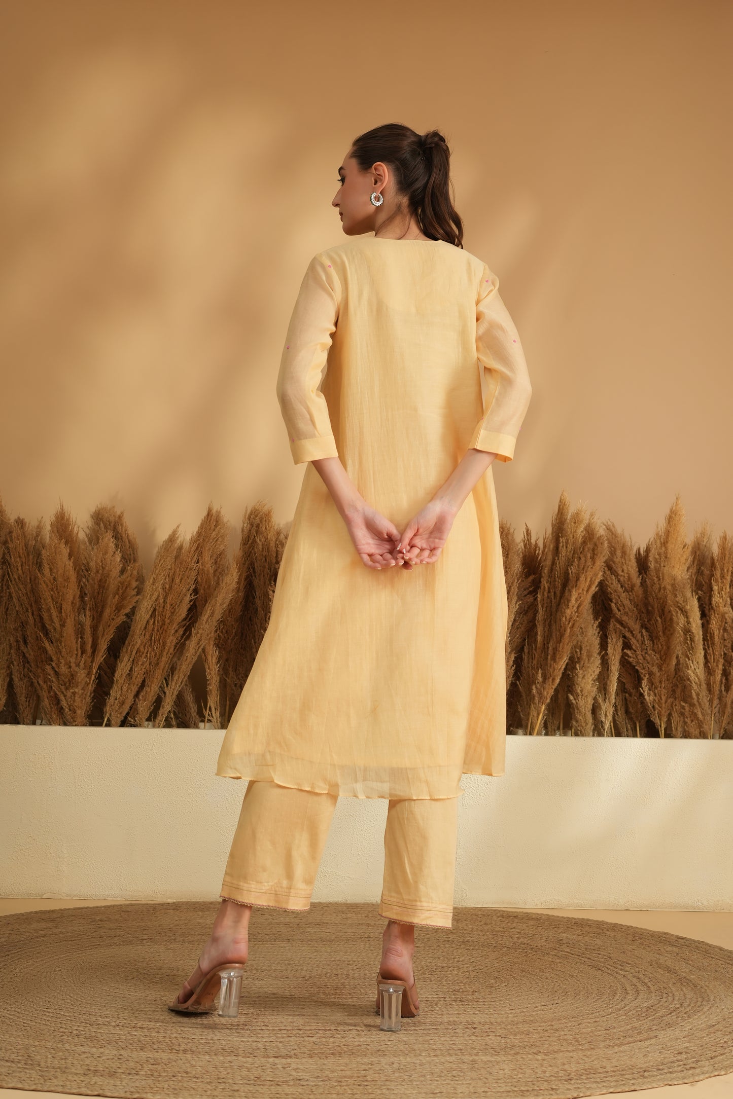 Gulbahaar U-Yoke Kurta Pant Set- Yellow