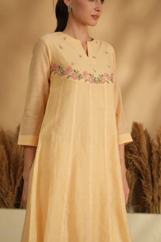 Gulbahaar U-Yoke Kurta Pant Set- Yellow