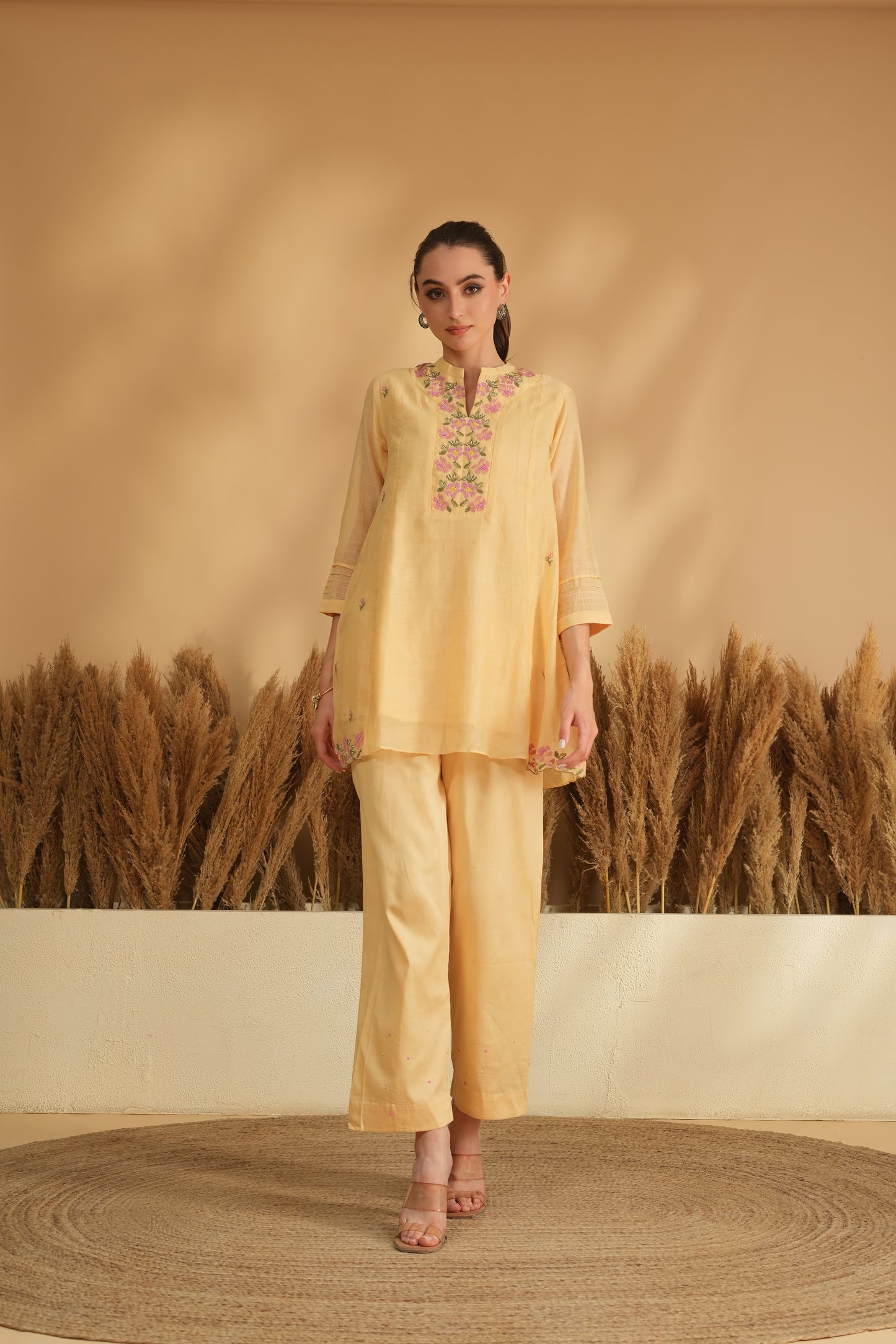 Dilnoor Vaayu Cord Set- Yellow