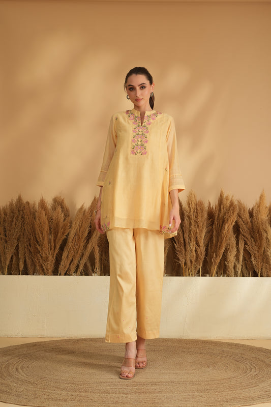 Dilnoor Vaayu Cord Set- Yellow