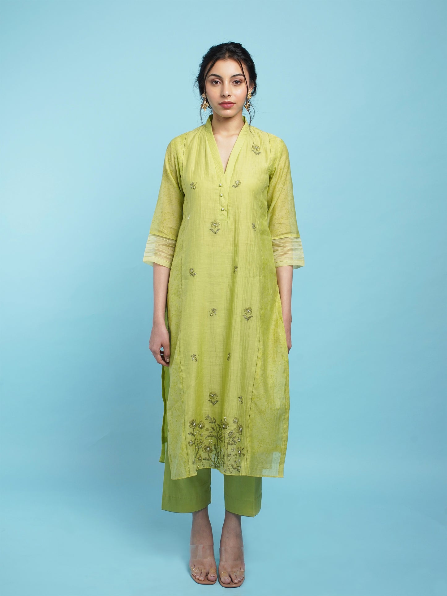 Saar Straight Kurta Set- Green