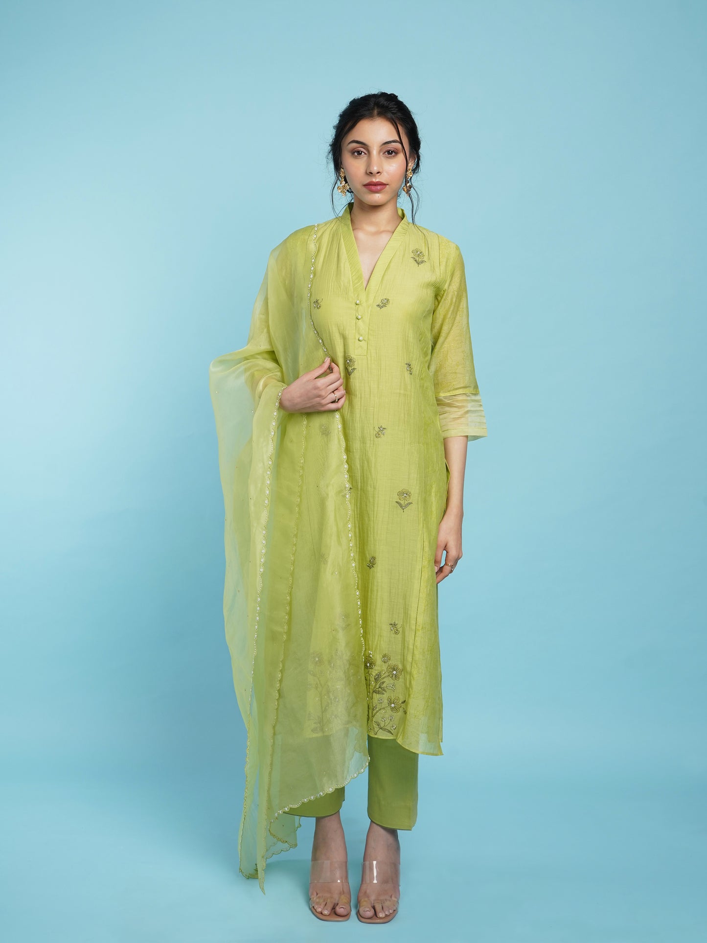 Saar Straight Kurta Set- Green