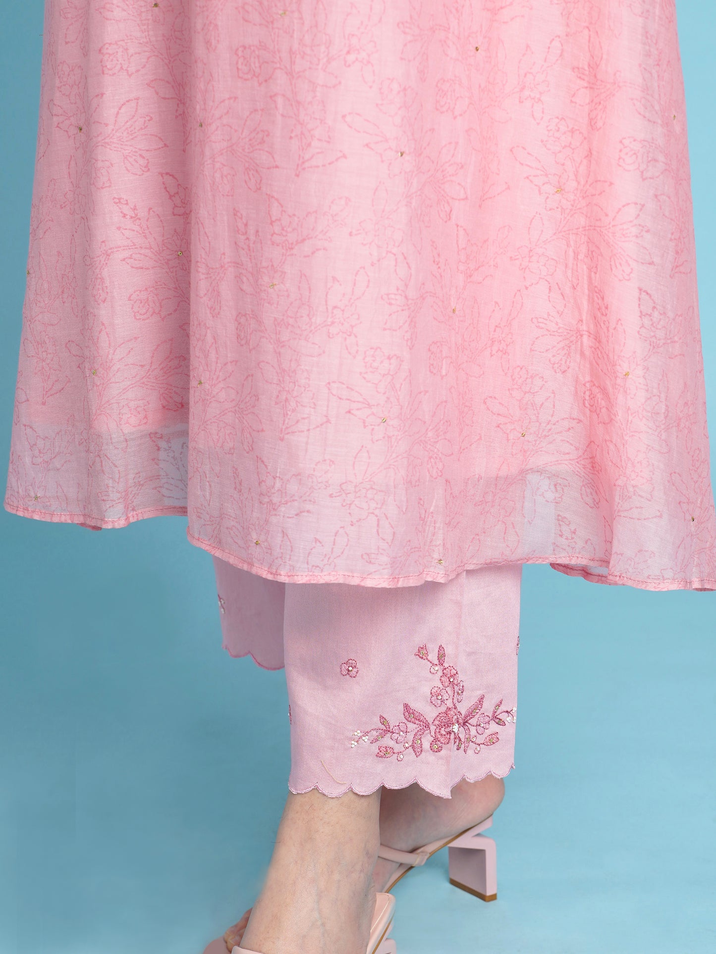 Phool A-line Kurta Set-Pink