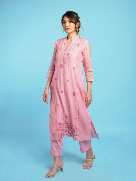 Saar Straight Kurta Set- Pink