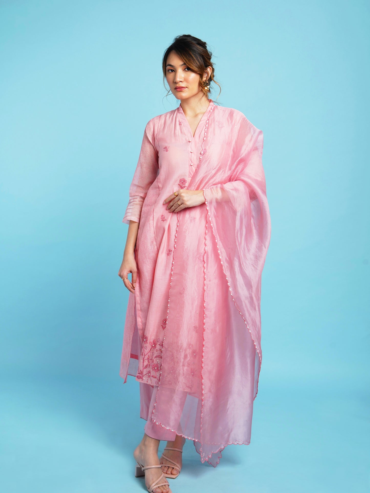 Saar Straight Kurta Set- Pink