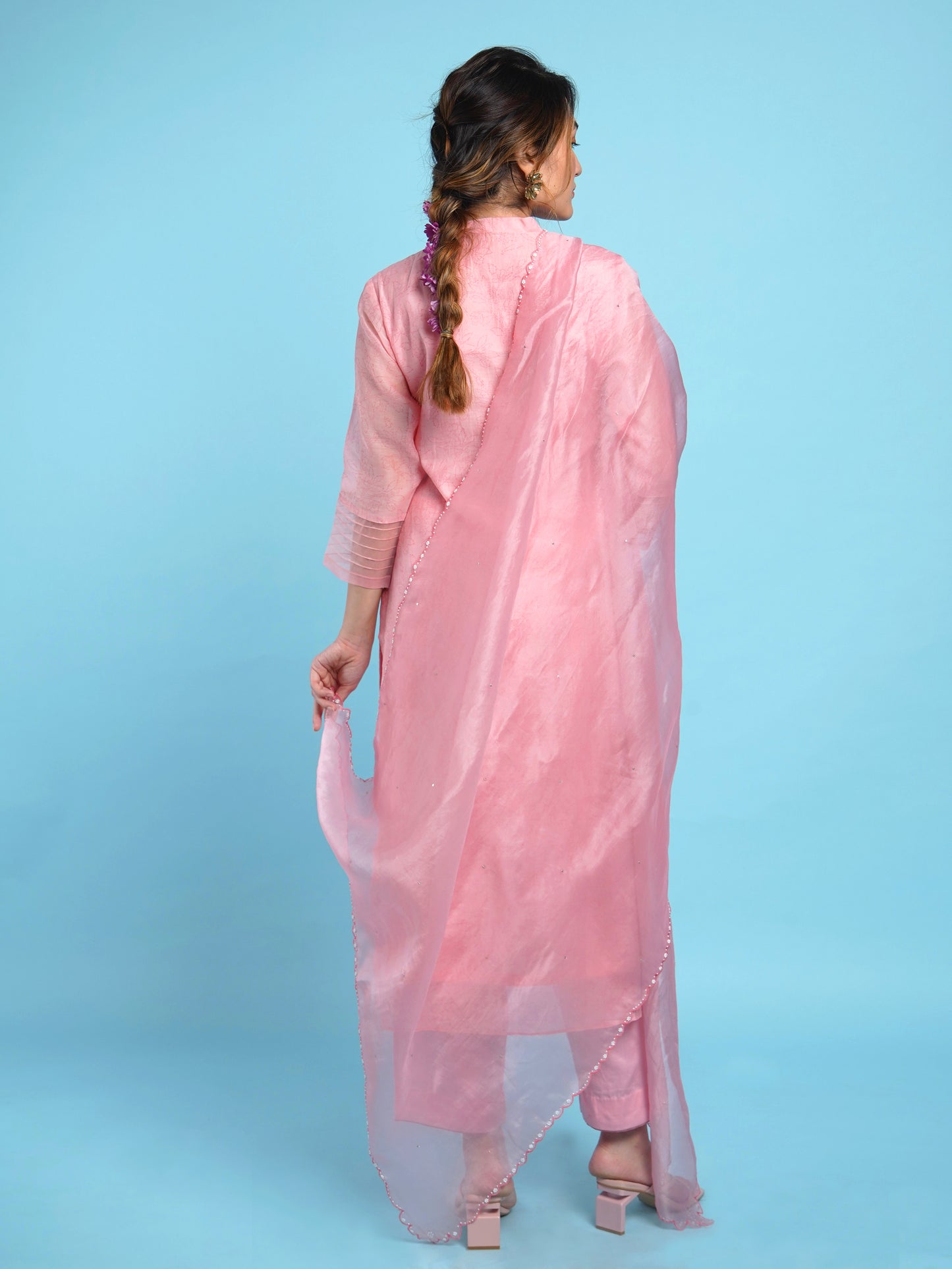 Saar Straight Kurta Set- Pink