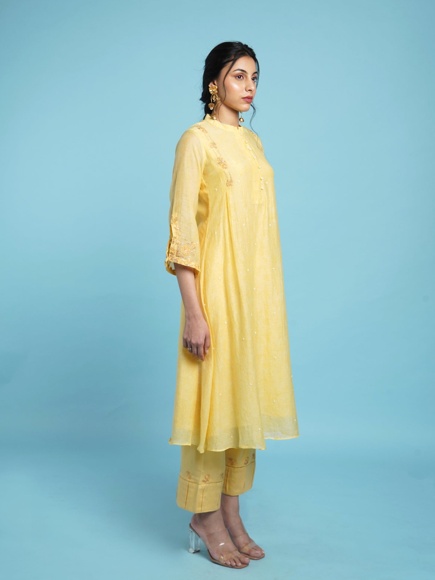 Pearl A-line Kurta Set- Yellow