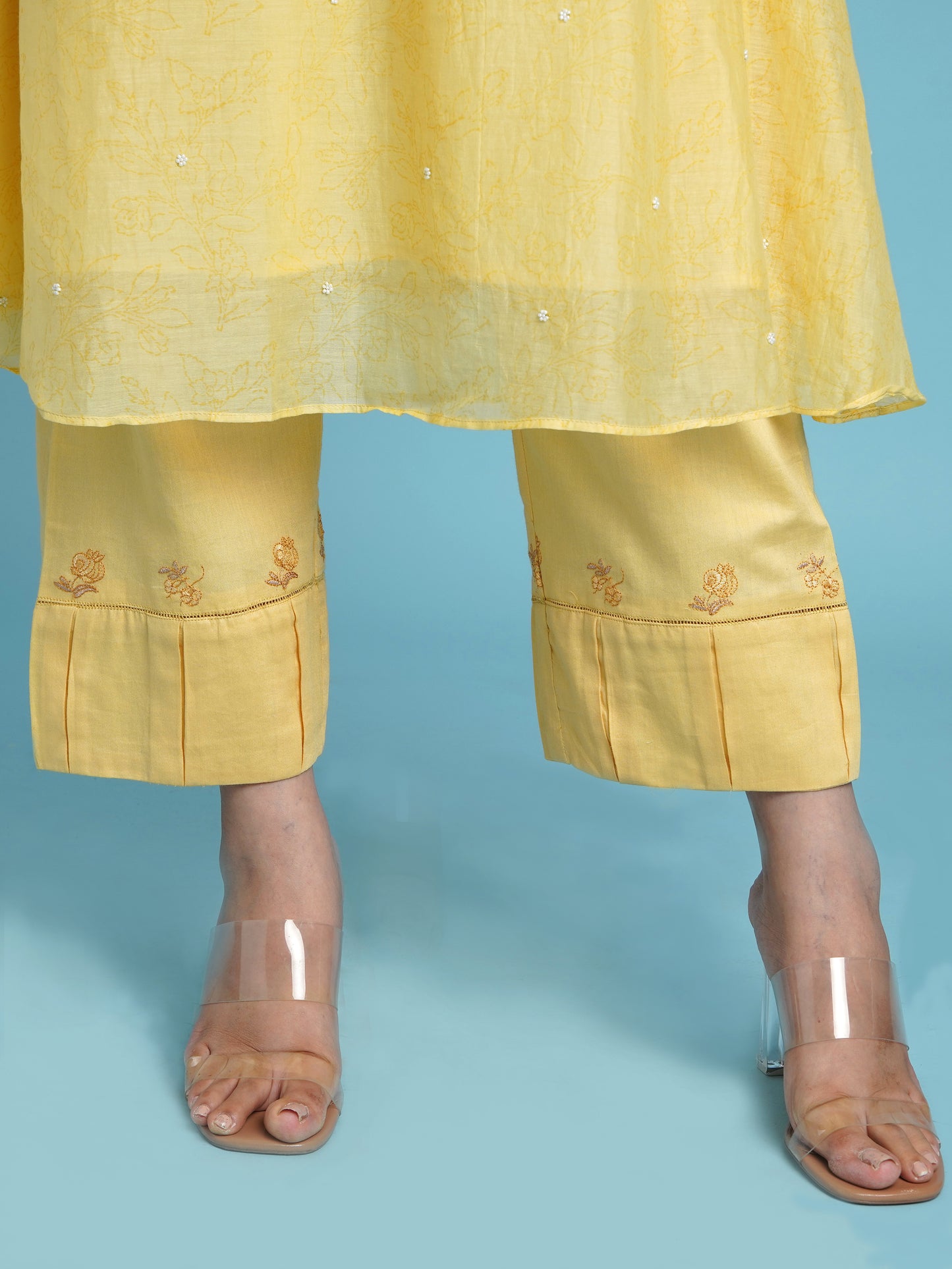 Pearl A-line Kurta Set- Yellow