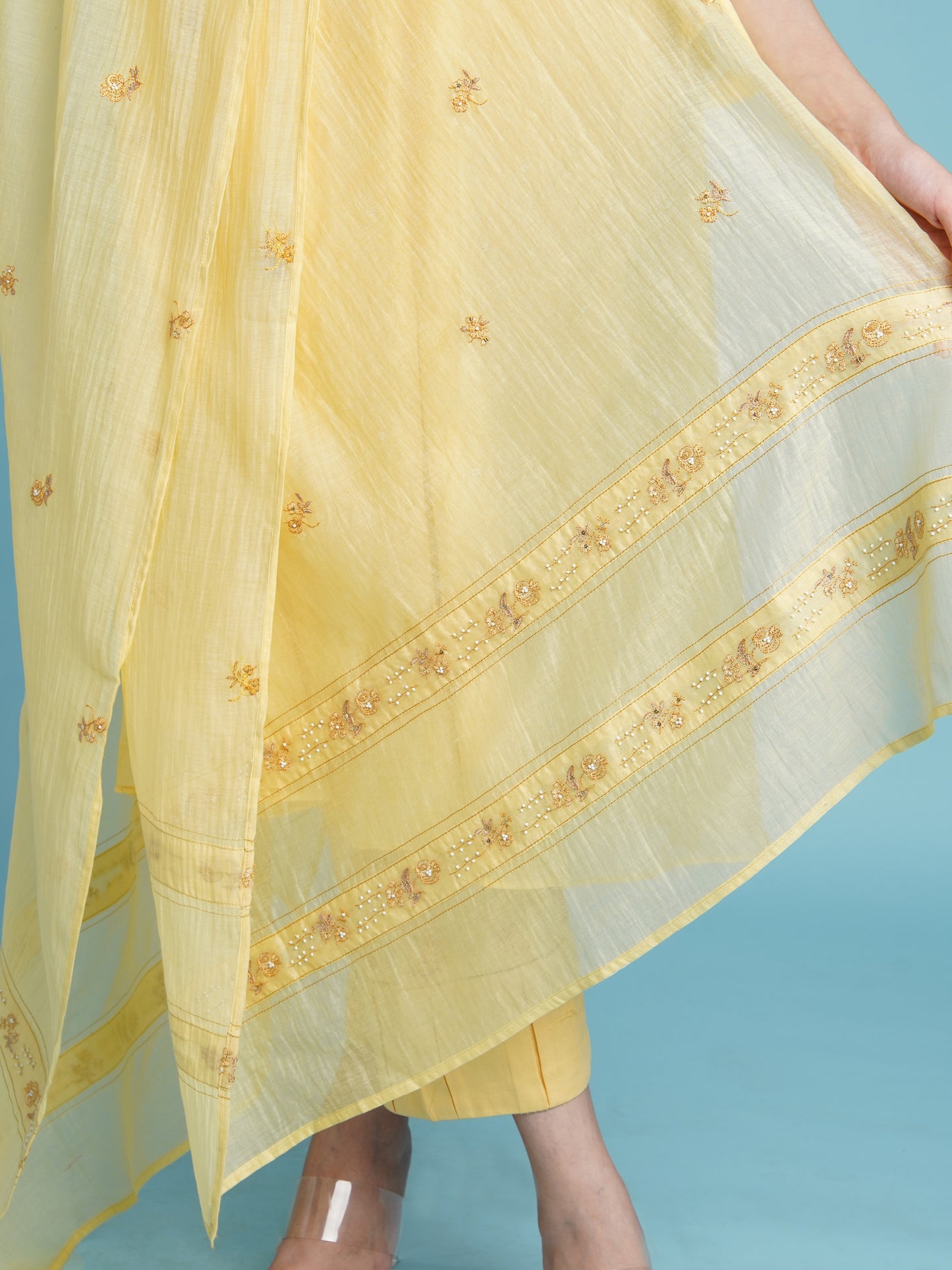 Pearl A-line Kurta Set- Yellow