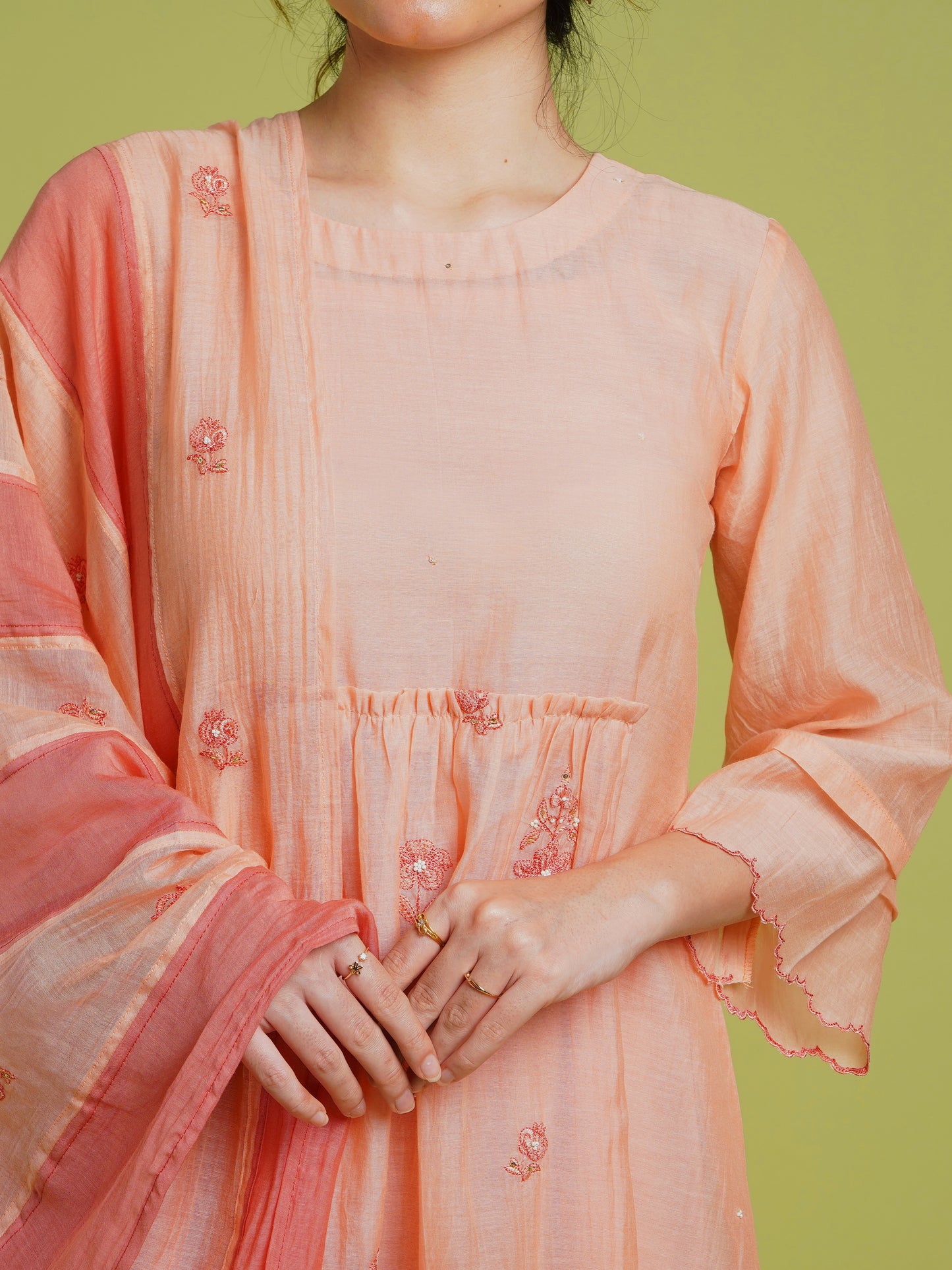 Rooh Gathered Kurta Set- Peach