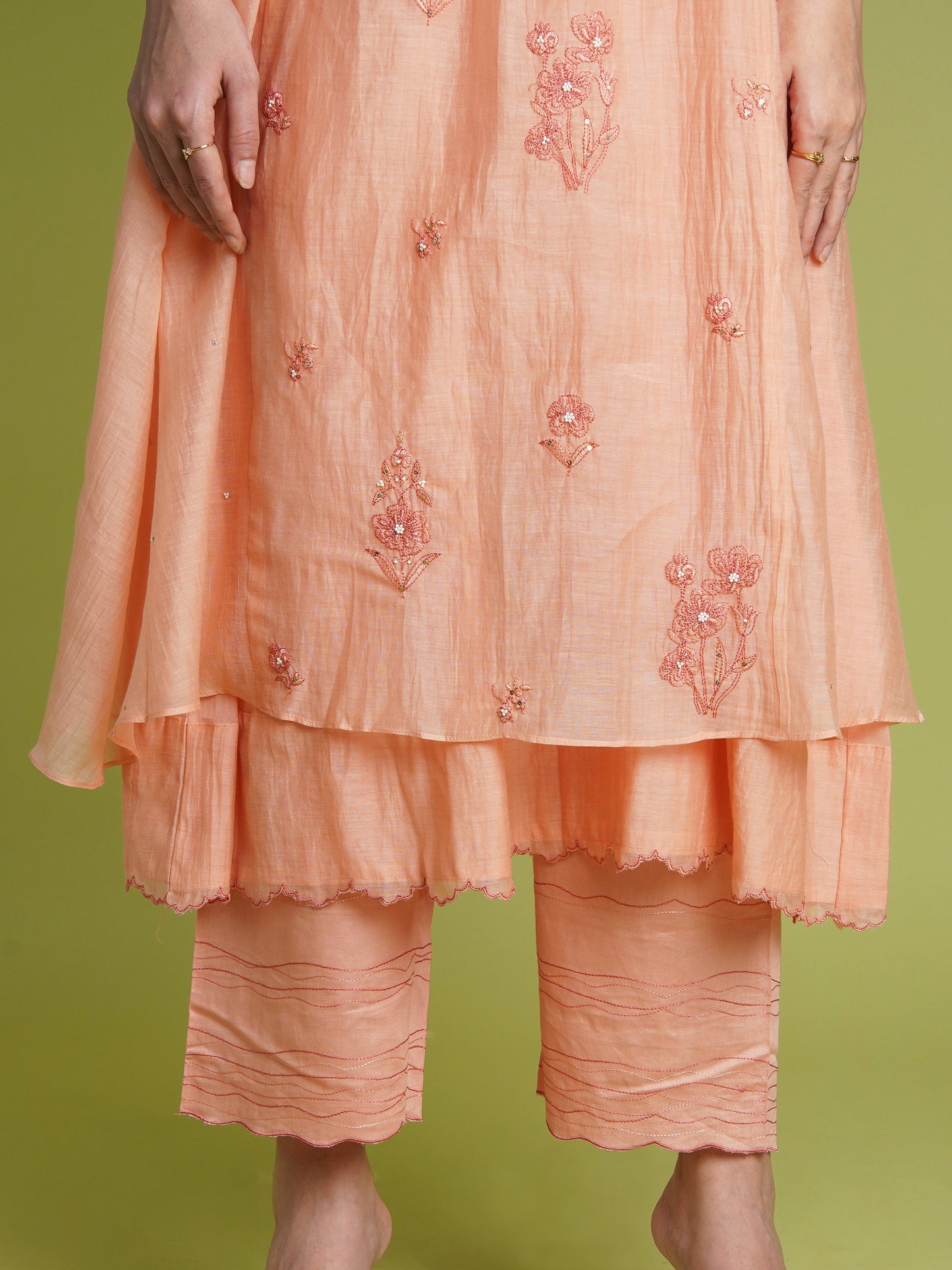 Rooh Gathered Kurta Set- Peach