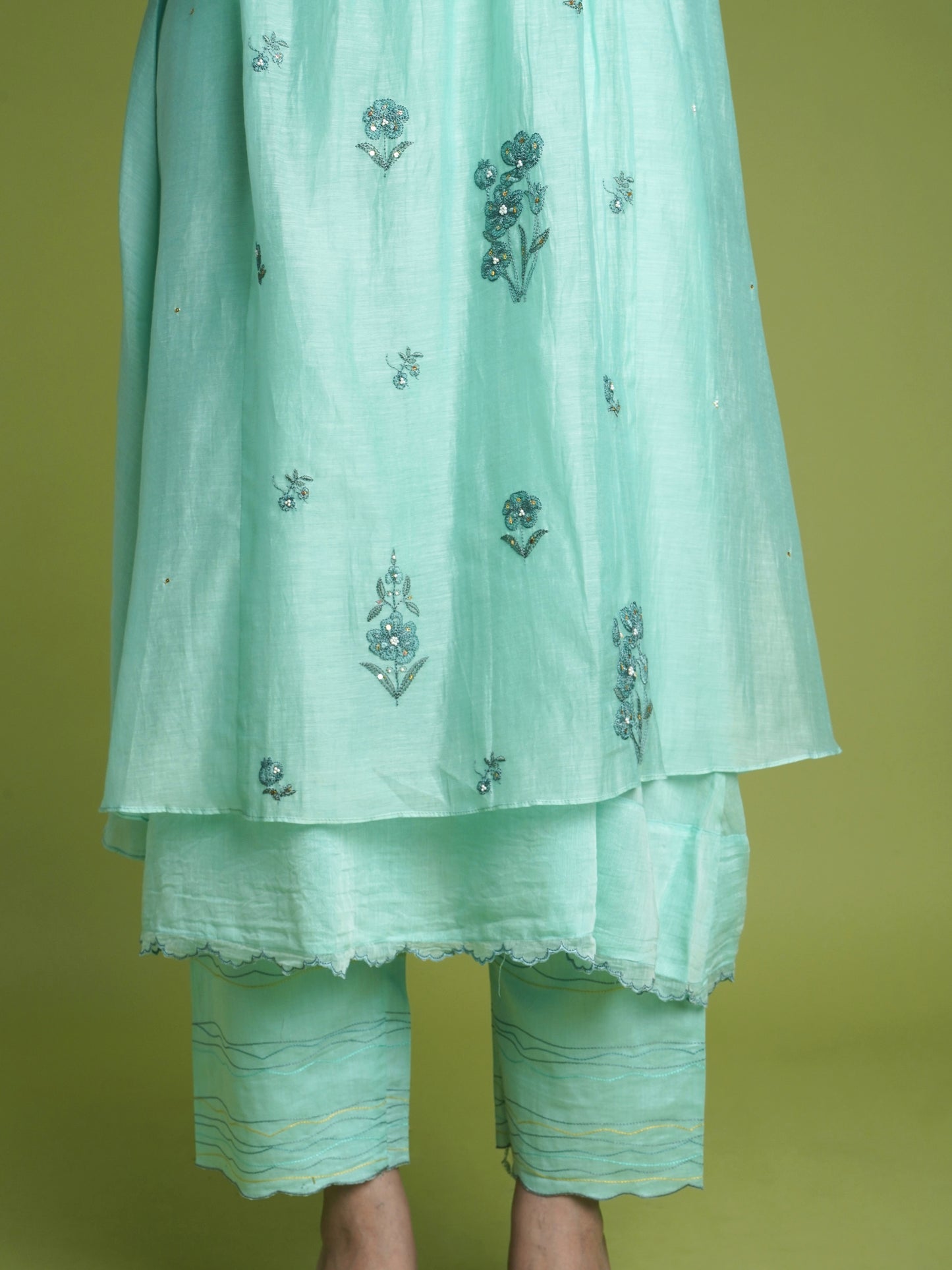 Rooh Gathered Kurta Set- Firozi