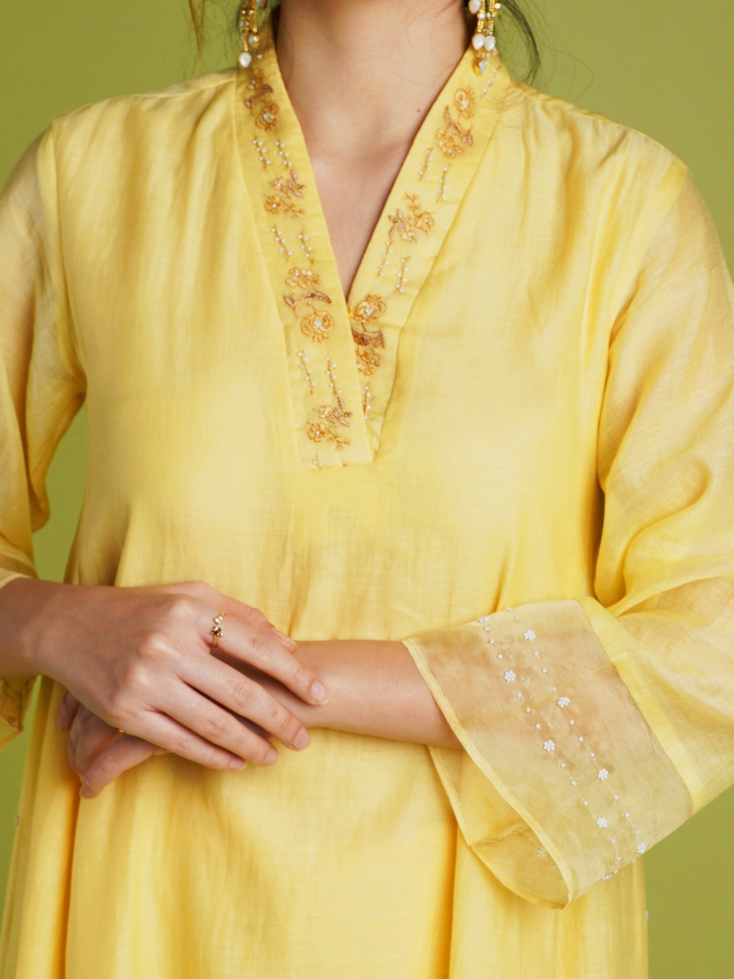 Bloom Flare Kurta Set- Yellow