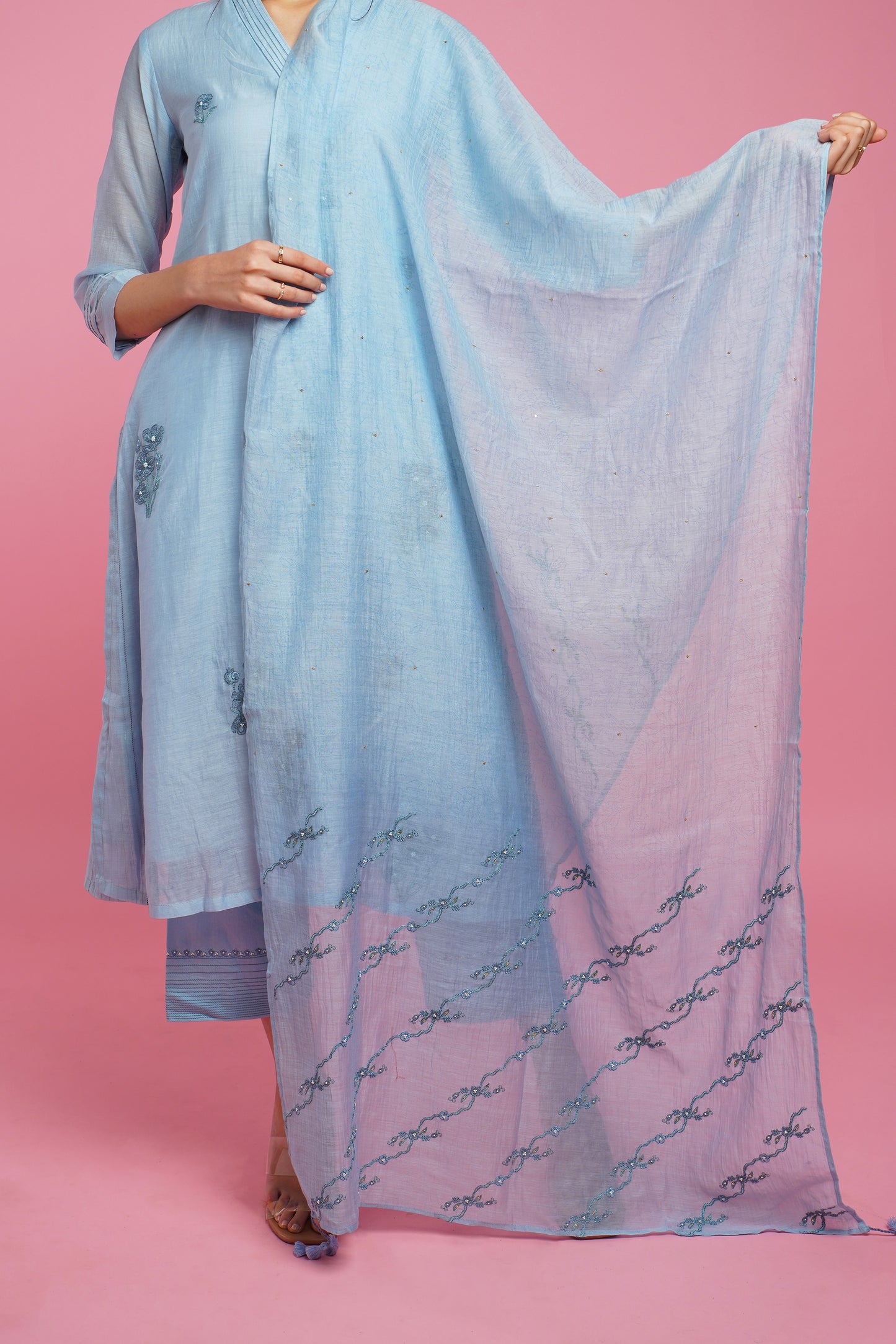 Gulbahaar A-line Kurta Set- Blue