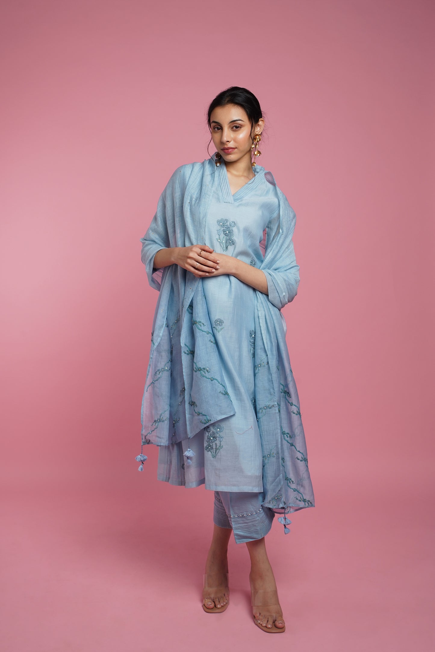 Gulbahaar A-line Kurta Set- Blue