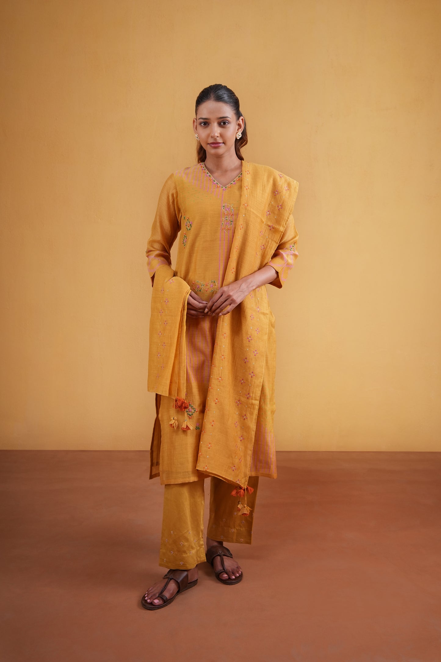 Gulnaar Suit Set- Mustard