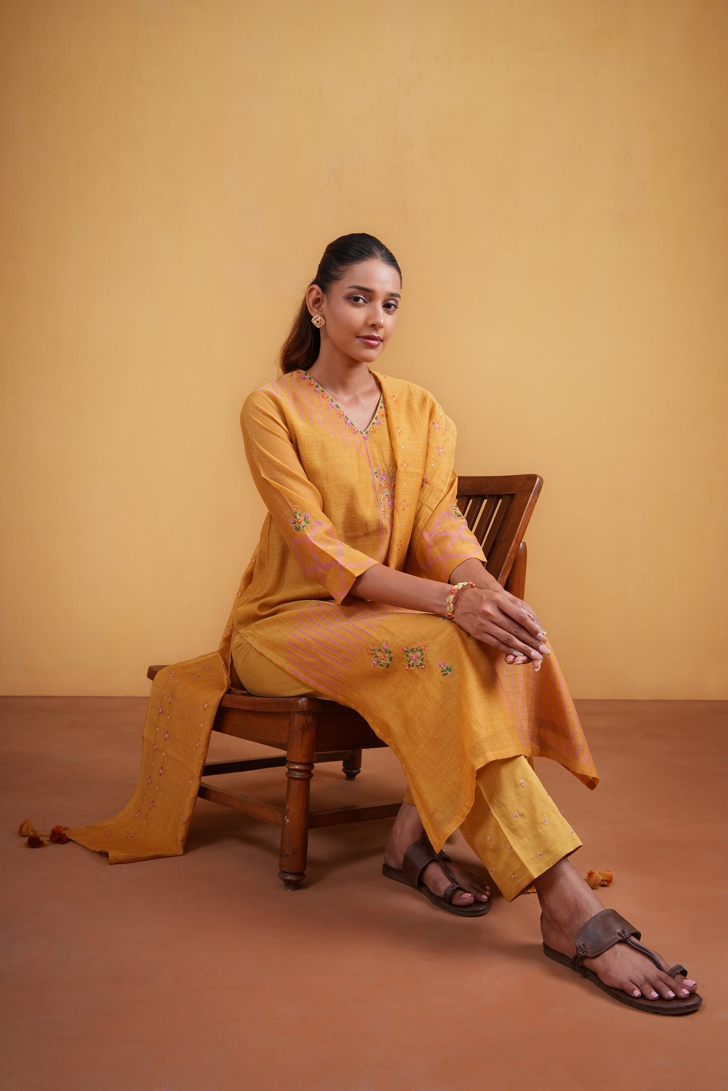 Gulnaar Suit Set- Mustard
