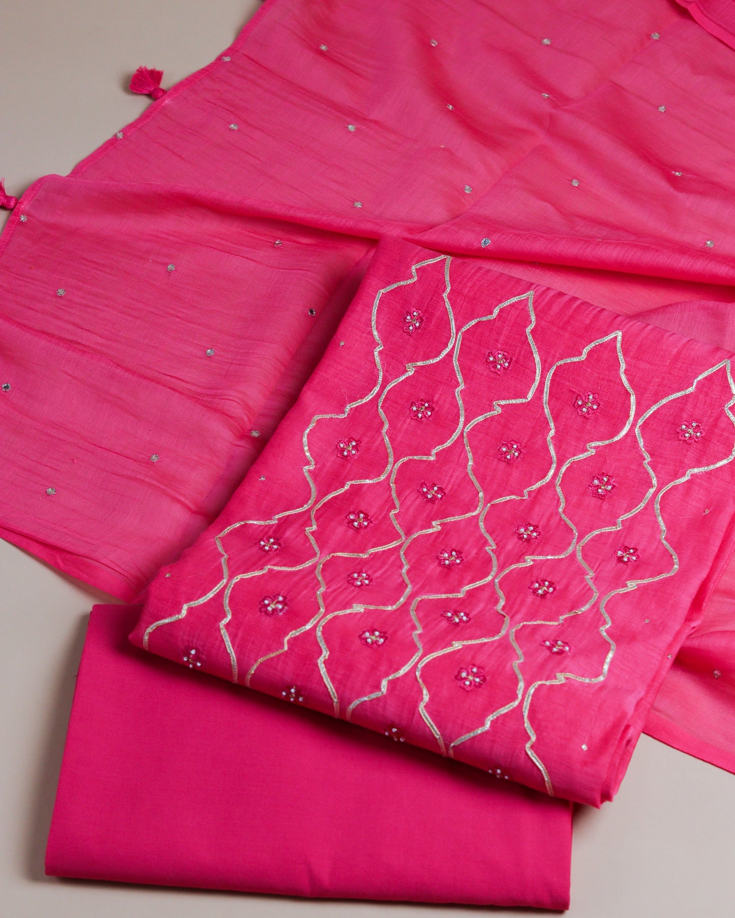 Pure Chanderi Pink Gota Yoke Suit Piece