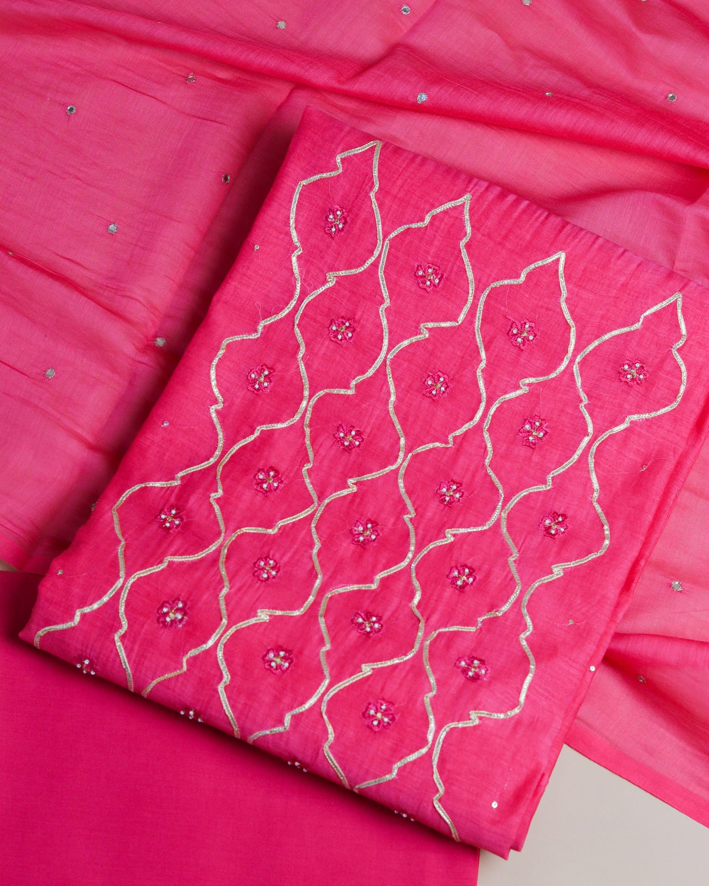 Pure Chanderi Pink Gota Yoke Suit Piece