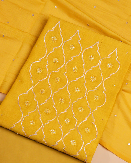 Pure Chanderi Yellow Gota Yoke Suit Piece