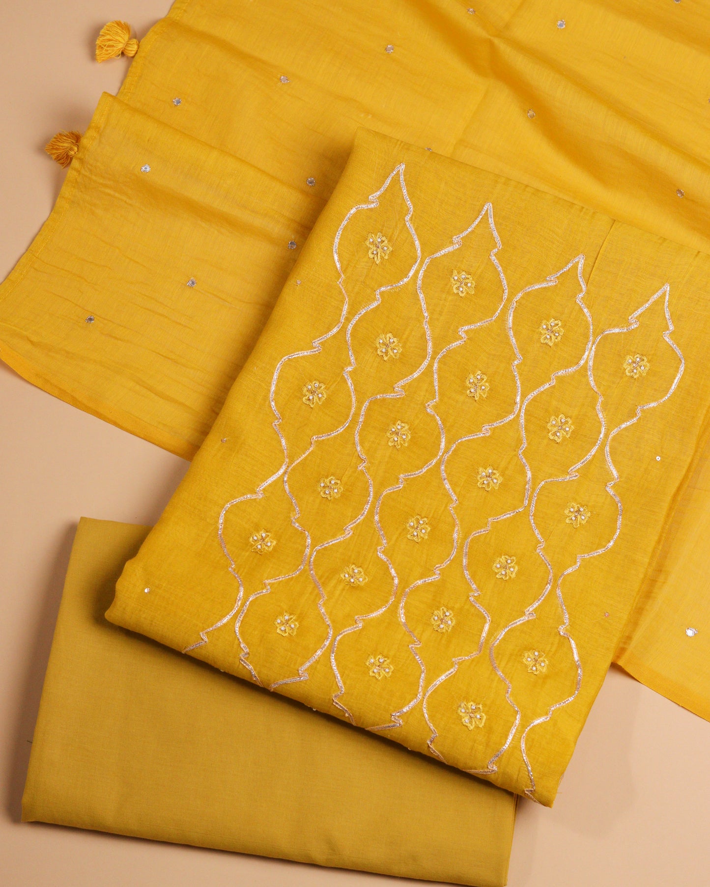 Pure Chanderi Yellow Gota Yoke Suit Piece