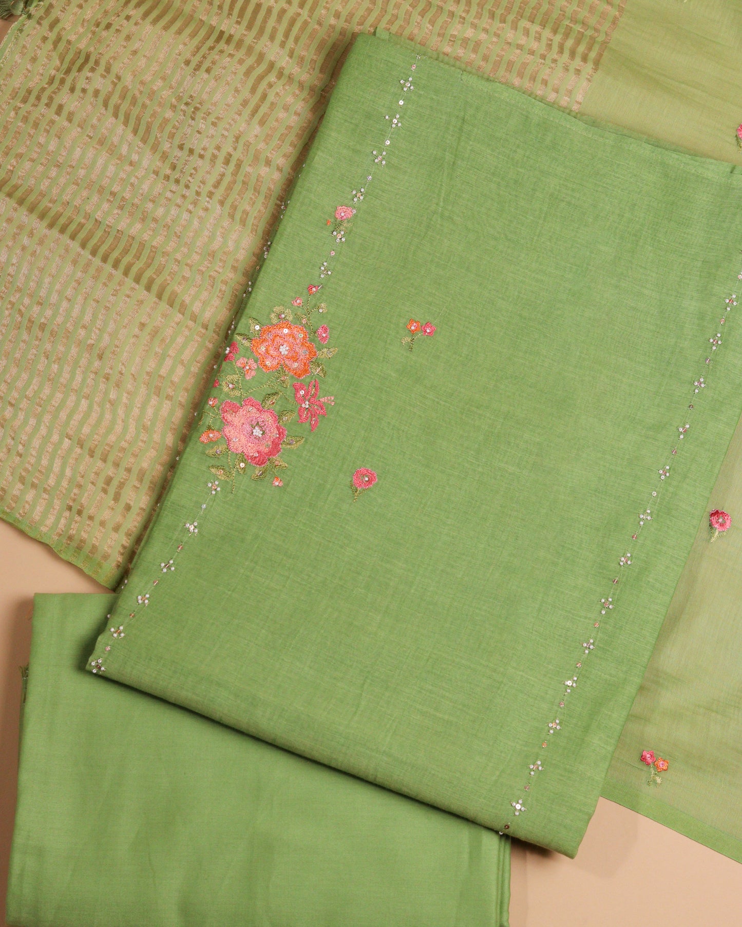 Pure Chanderi Green Buta Suit Piece