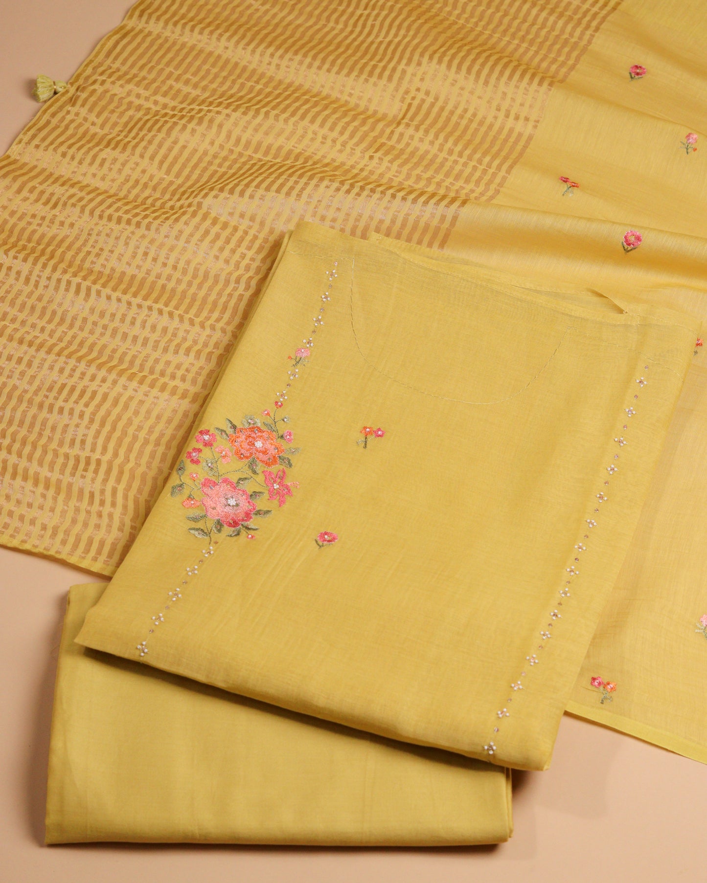 Pure Chanderi Yellow Buta Suit Piece