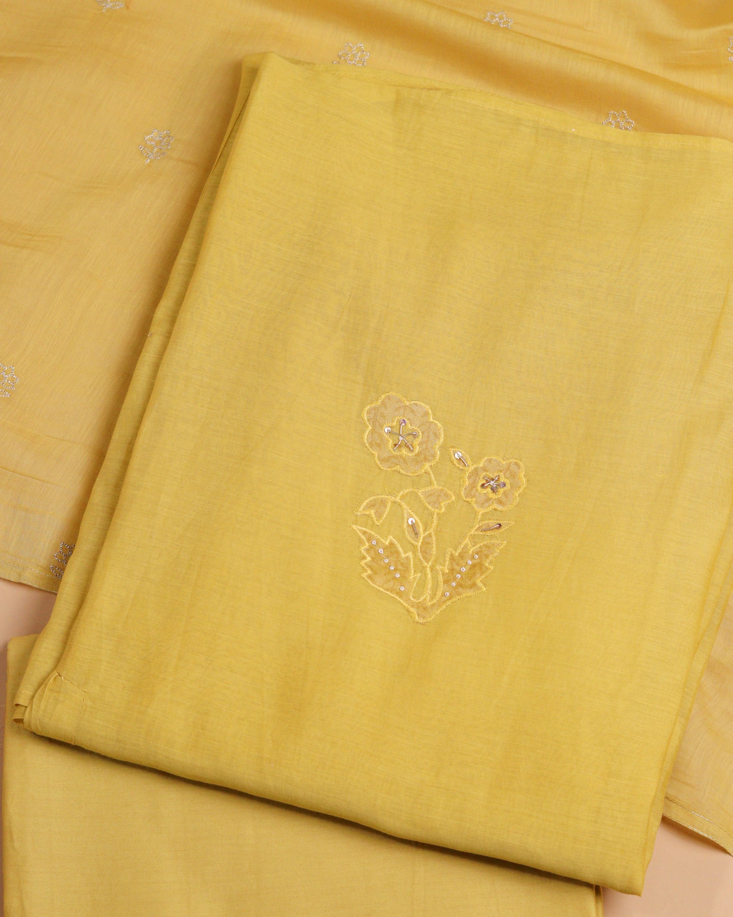 Pure Chanderi Yellow Applique Suit Piece