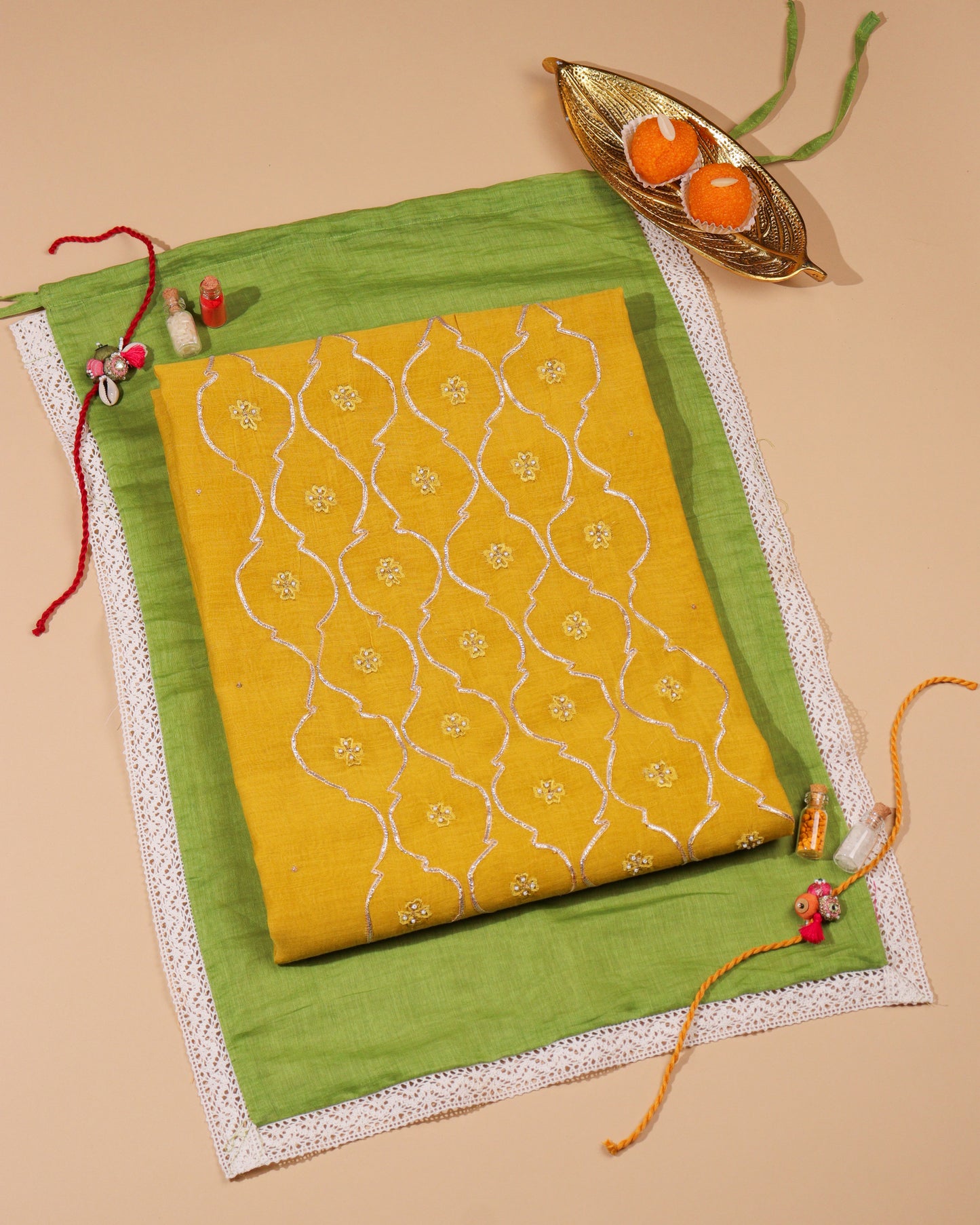 Pure Chanderi Yellow Gota Yoke Suit Piece
