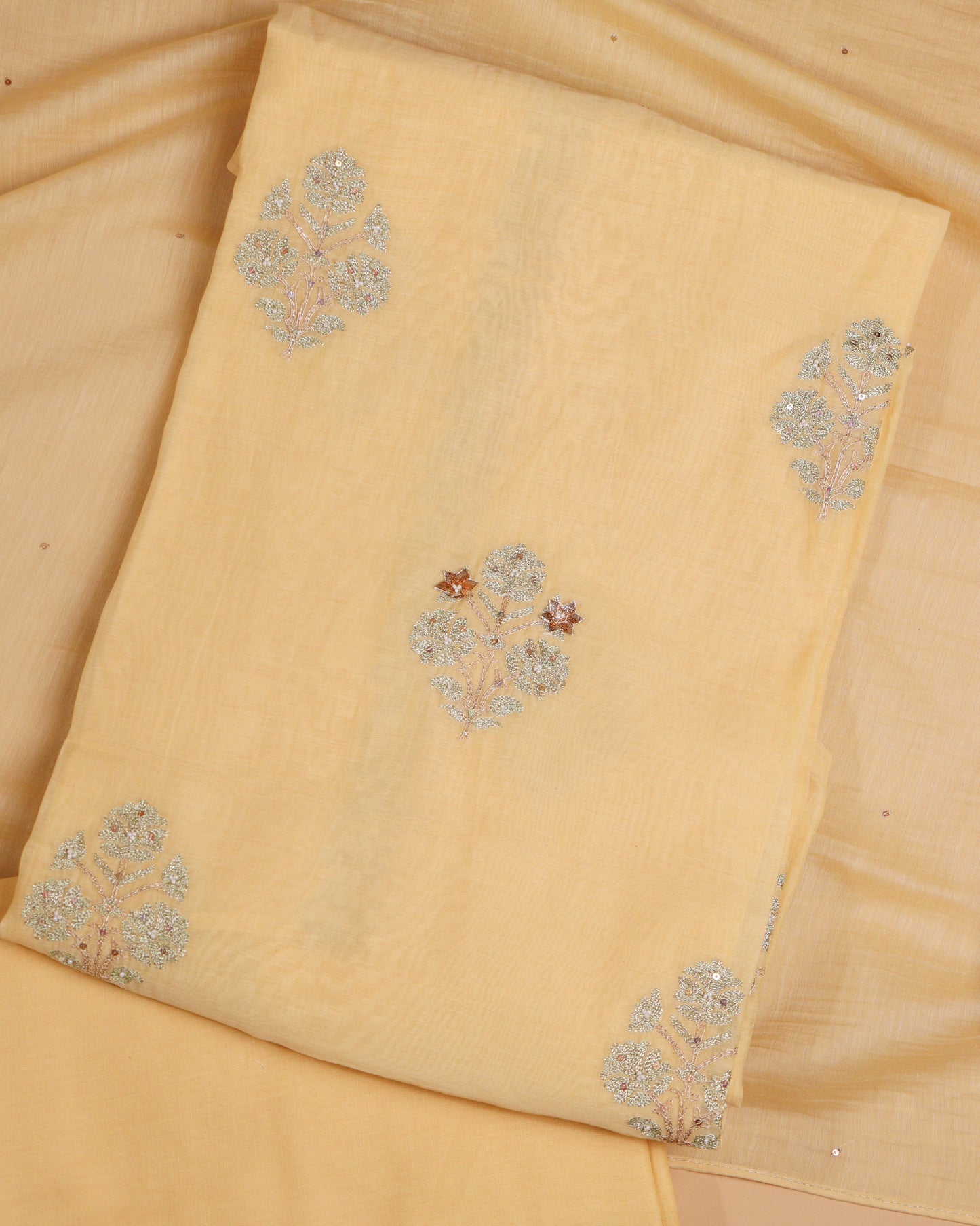 Pure Chanderi Yellow Gota Phool Suit Piece