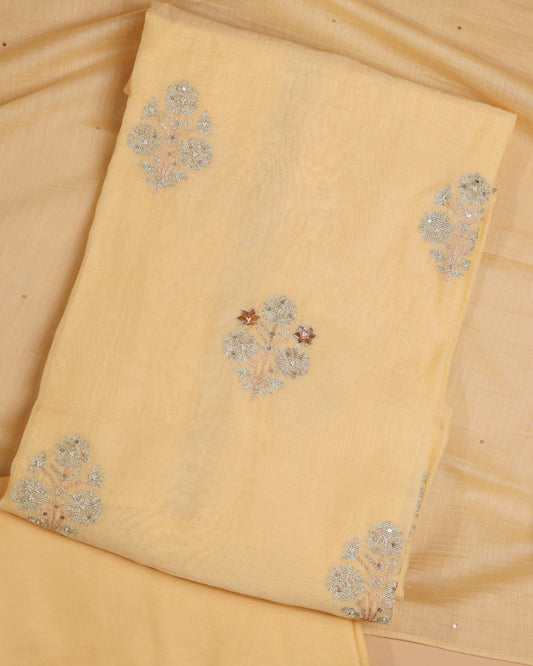 Pure Chanderi Yellow Gota Phool Suit Piece