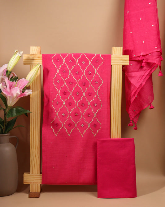 Pure Chanderi Pink Gota Yoke Suit Piece