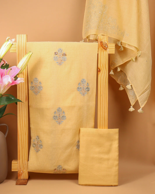 Pure Chanderi Yellow Gota Phool Suit Piece