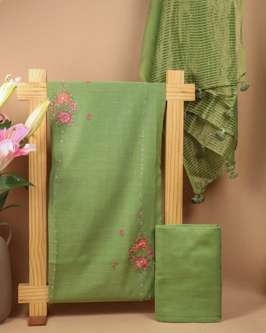 Pure Chanderi Green Buta Suit Piece