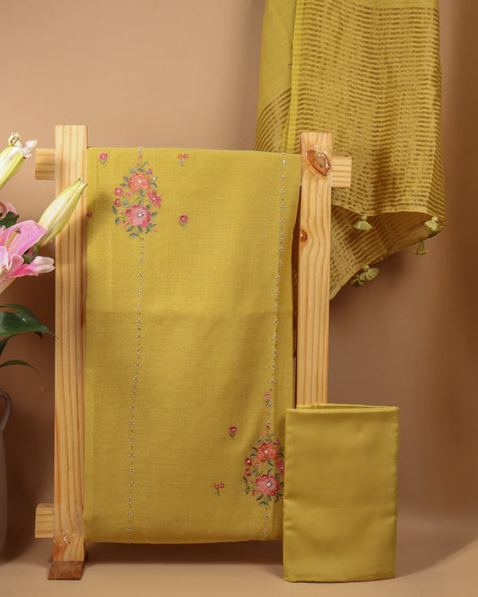 Pure Chanderi Yellow Buta Suit Piece