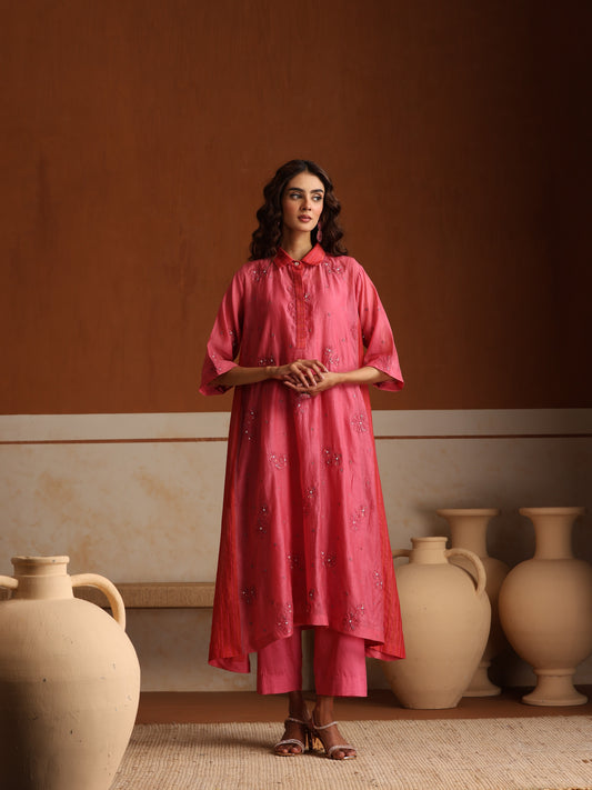 Hibiscus Kurta Pant - Pink