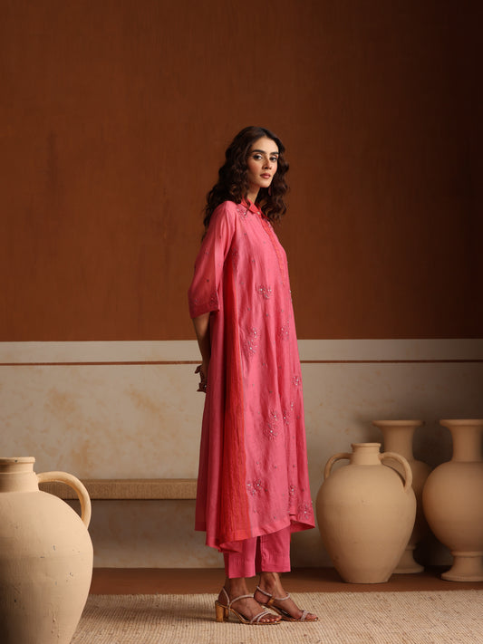 Hibiscus Kurta Pant - Pink