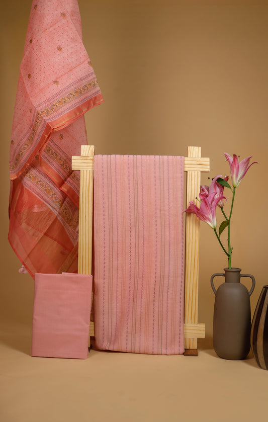 Pure Mul Chanderi Embroidered Suit Piece - Peach