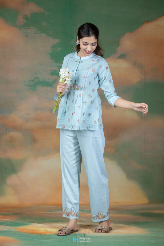 3D Applique Pants - Blue