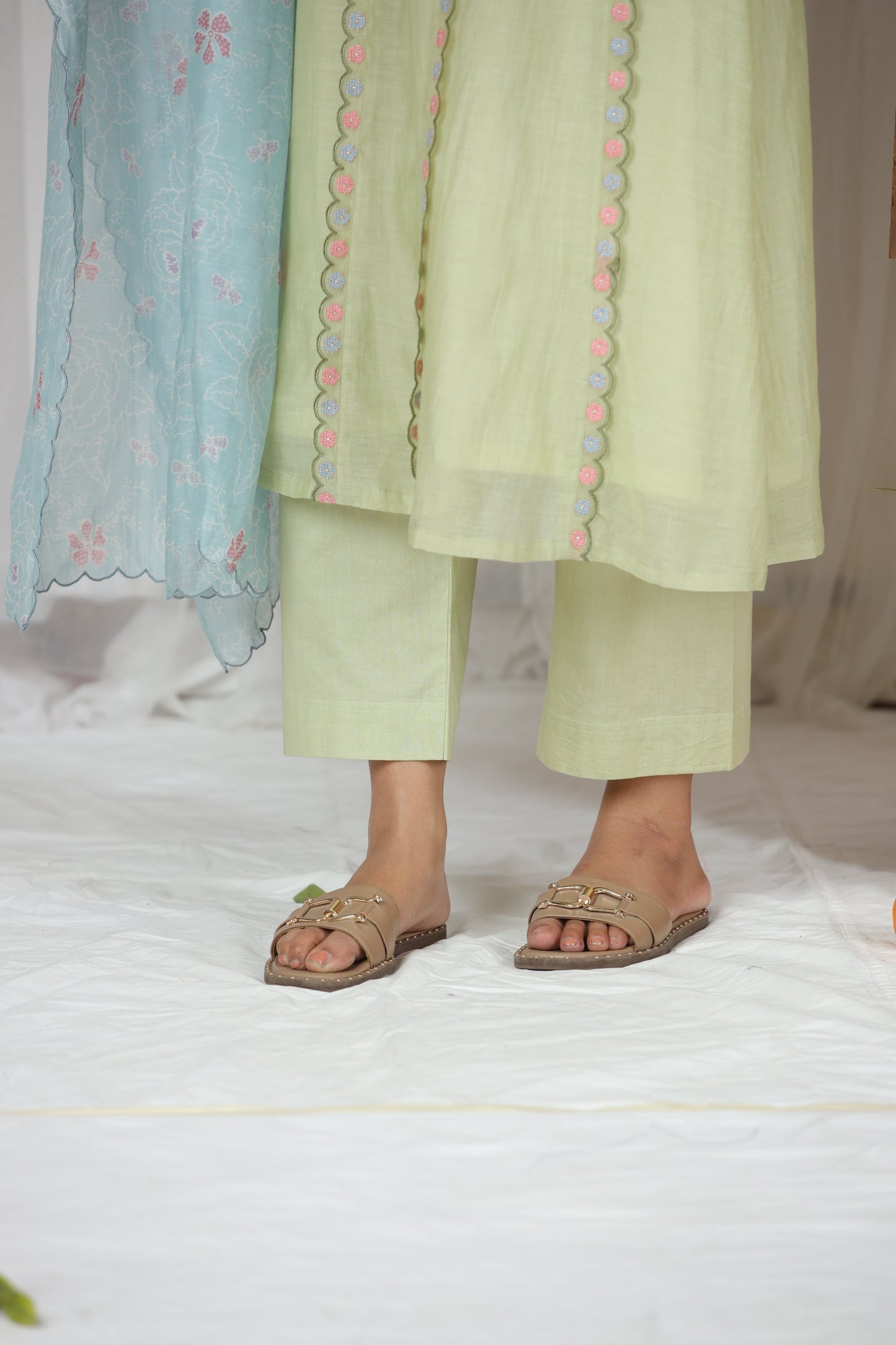 Darya Panelled Kurta Set - Pista (RTS)