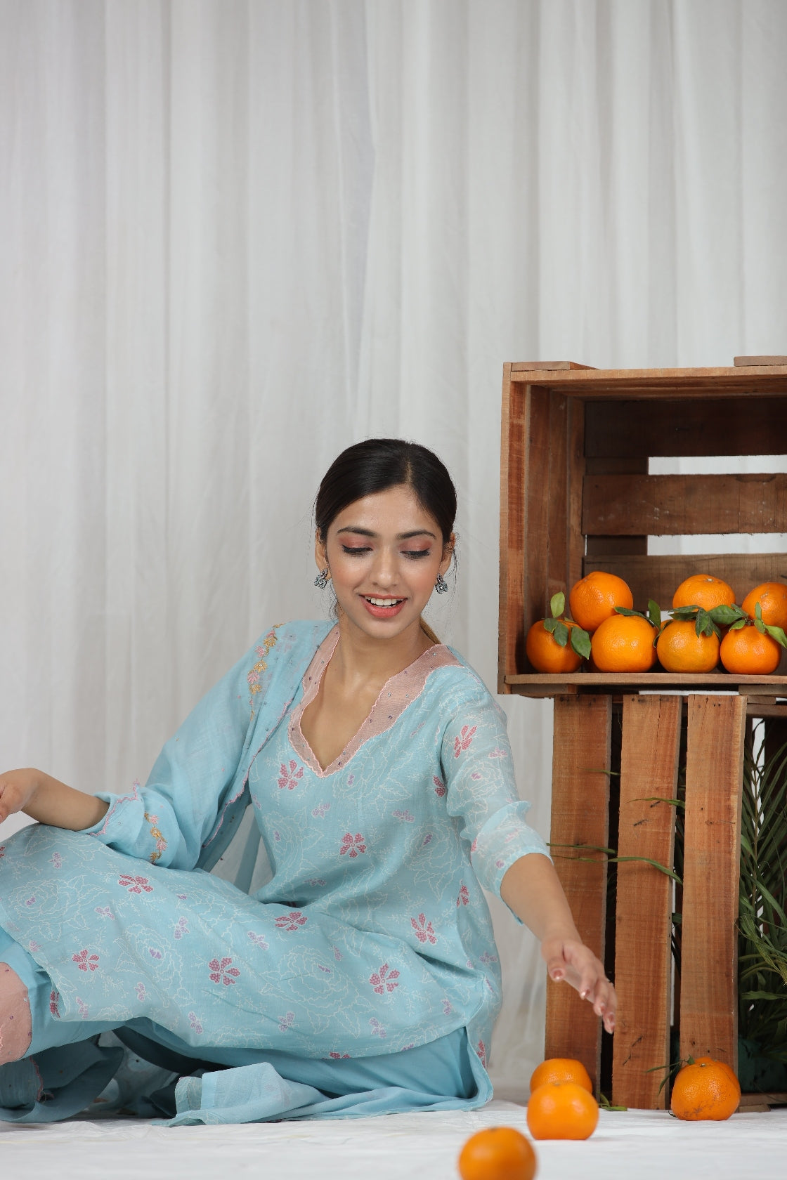 Neelam Embroidered Neck Kurta Set - Light Blue (RTS)