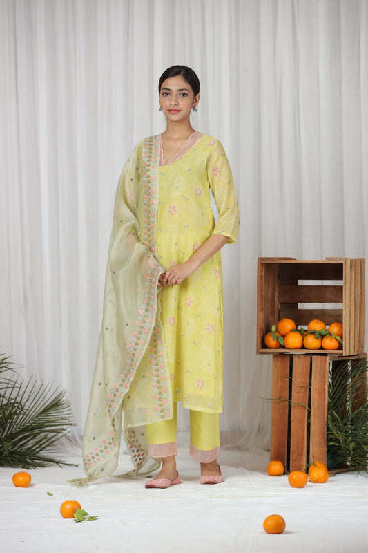 Neelam Embroidered Neck Kurta Set - Yellow (RTS)